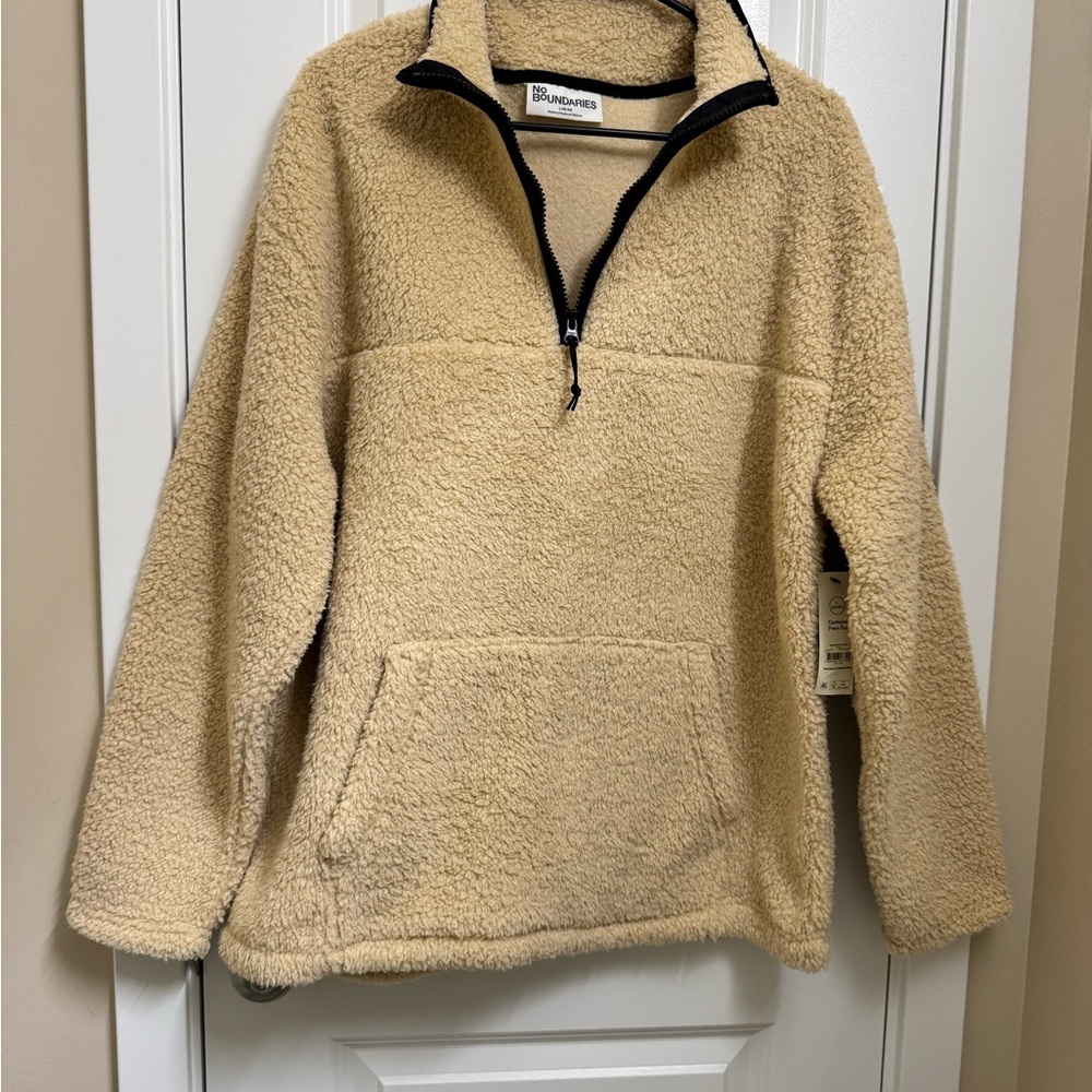 No Boundaries Tan Sherpa Pullover Jacket